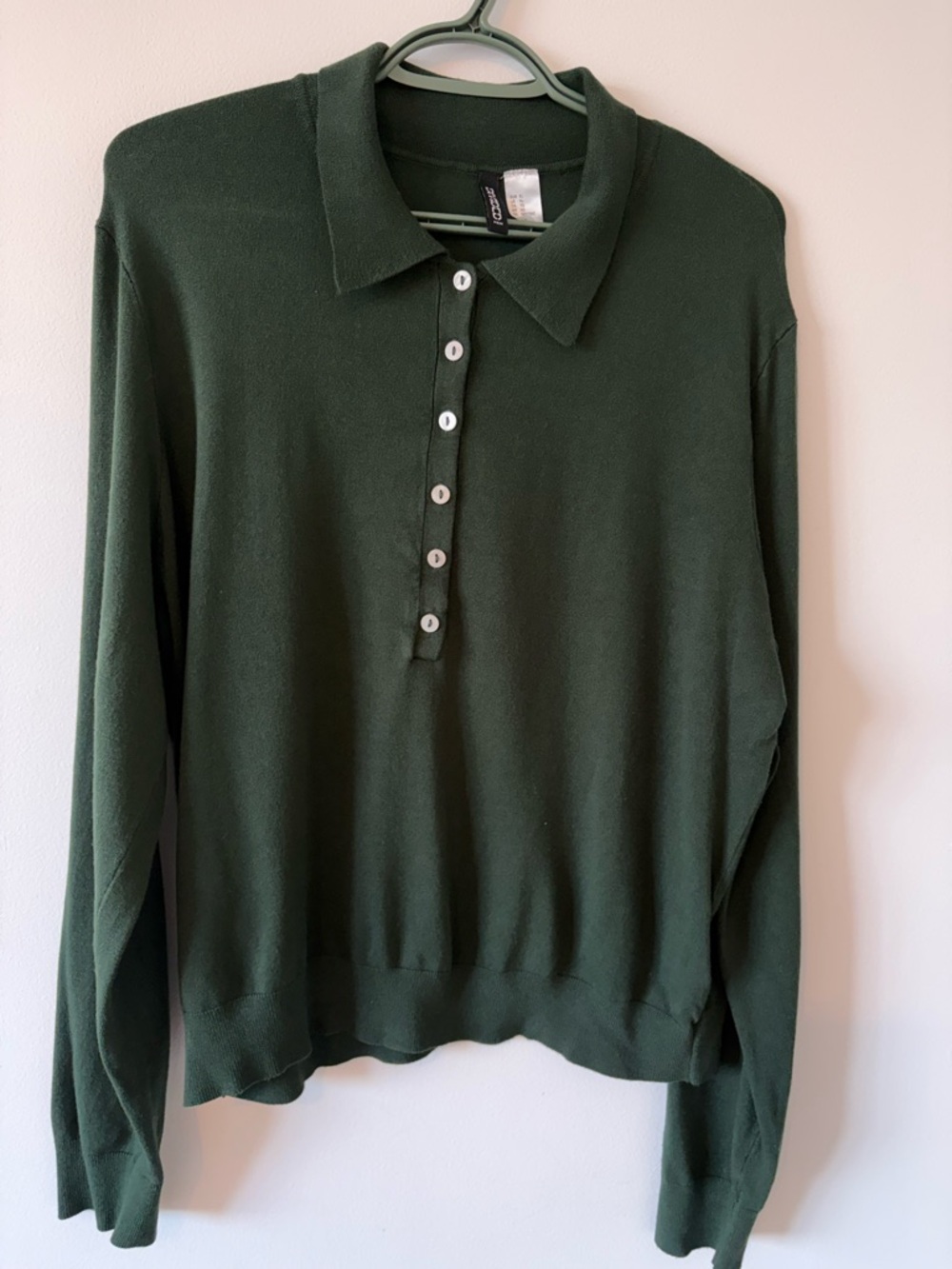 * 3 FOR $20 * H&M Lightweight Long Sleeve Polo Knit in Deep Green. XL